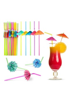 Buy 100 Pcs Umbrella Drinking Straws, Multicolored Tropical Fancy Mini Paper Umbrella Drink Disposable Bendable Drinking Straws in UAE