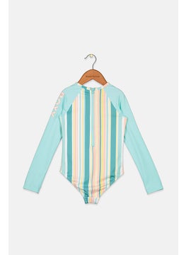 Buy Kids Girl Stripe long Sleeve One Piece Swimwear, Turquoise in UAE