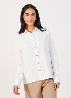 Buy Loose Fit Utility Shirt with Matte Golden Buttons in Saudi Arabia