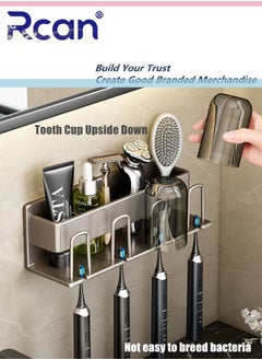 Buy Wall Mounted Toothbrush Holder 4 Slot Toothbrush Metal Storage Box Free Punching Mouthwash Cup Storage Rack Electric Toothbrush Storage Device Suitable for Bathroom Sink Home in Saudi Arabia