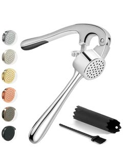 Buy Premium Garlic Press Set with Silicone Peeler & Brush - Heavy Duty Mincer, Easy to Clean - Rust Proof & Dishwasher Safe - Gloss Silver in Saudi Arabia