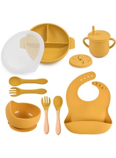 Buy Baby Led Weaning Feeding Supplies for Toddlers , Baby Feeding Set  Suction Silicone Baby Bowl  Self Eating Utensils with Spoons, Bibs, Cup and Infant Suction Plate  Yellow in UAE