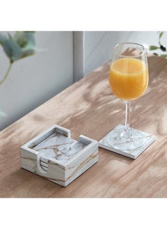 Buy Armaya 4-Piece Marble Print Coaster Set 10 x 4 x 10 cm in UAE