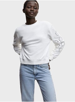 Buy Openwork Sleeve Round Neck Sweatshirt in UAE