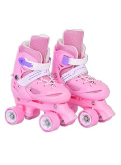 Buy Roller Skates Adjustable for Kids,Double Row 4 Wheel pink color size 35-38 in UAE