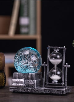 اشتري Antique Snow Globe with Hourglass Timer LED Musical Crystal Snow Globe Music Box Collectibles Sand Clock Timer for Fireplace Mantel Home Decorations Silver Castle في الامارات