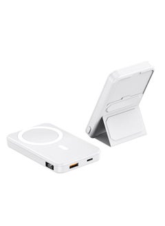 Buy 10000 mAh Magnetic MagSafe Wireless Portable Power Bank Charger with Stand White in UAE