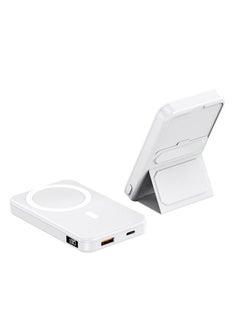 Buy 10000 mAh Magnetic MagSafe Wireless Portable Power Bank Charger with Stand White in UAE