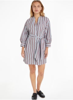 Buy Striped Tie Detail Shirt Dress in UAE