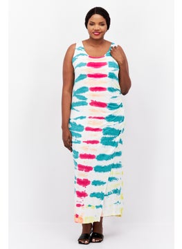 اشتري Women Plus Size Tie-Dyed Maxi Dress, White Combo في الامارات