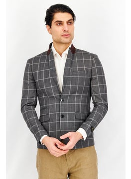 Buy Men Slim Fit Grid Formal Blazer, Grey in UAE