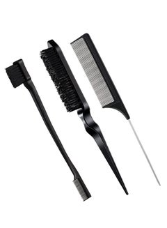 Buy 3-Piece Slick Back Hair Brush Set Hair Brush Edge Control Brush Teasing Comb Rat Tail Comb for Women Baby Kids' Hair (Black) in Saudi Arabia