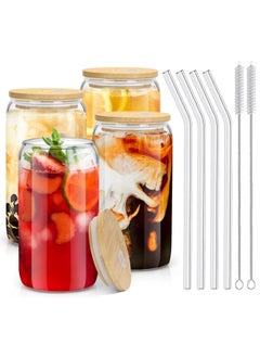 Buy Can Shaped Drinking Glass Sake Cups with Straws 16oz Iced Coffee Glasses Tumbler Cup Clear Water Bottle Set of 4 in UAE