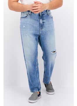 Buy Men Regular Fit Ripped Non-Stretchable Denim Jeans, Blue in UAE