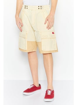 اشتري Men Regular Fit Embroidered Logo Cargo Short, Beige في الامارات