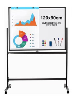 Buy Large Size Rolling Whiteboard 90 * 120cm - Magnetic Whiteboard with Base - Double Sided Adjustable Height Dry Wipe Board - Mobile with Easel - Suitable for home offices and schools in UAE