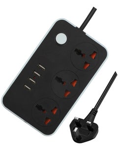 اشتري 6.5 Ft Protector Power Strip - 3 Widely Outlets with 4 USB Ports, with 6.5 Feet Extension Cord, Flat Plug, Wall Mount, Desk USB Charging Station,Ideal For All Electronic Devices,Black 160x95x30mm في الامارات