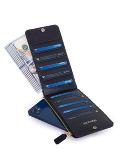 Buy Women's Wallet  RFID Blocking Leather Multi Card Organizer with Zipper Pocket Blue in UAE