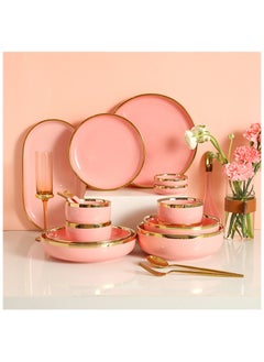 Buy Elegant Marble Gold Rim 18-Piece Dinnerware Set for 3-4 People - Premium Porcelain Set in UAE