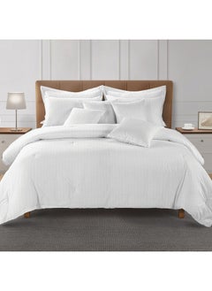 اشتري Delight Stripe Jacquard 10- Piece King Comforter BIAB Set 230x260 Cm White في الامارات