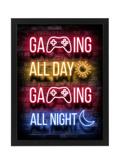 اشتري Gaming All Day Gaming All Night Neon Wall Art Poster Frame في مصر