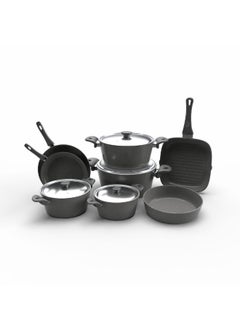 اشتري Top Chef Granite Set Of 12  Pots (18/20/24/28/Frying Pan 26/22/Oven Try 30/Grill 28) Gray في مصر