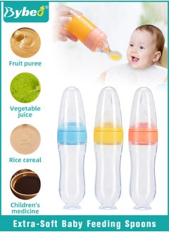 Buy 3 Pieces Baby Food Feeder, Silicone Baby Feeding Spoon with Standing Base for Infants Dispensing and Feeding, Squeeze Feeding Spoons for Boys Girl Kids, Self Feeding Bottle Spoon, BPA Free in UAE