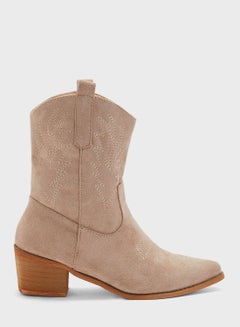 Buy Embroidered Suede Cowboy Ankle Boots in UAE