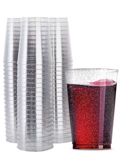 Buy Plastic Cups, 50 Count 10 oz Silver Glitter Clear Plastic Cups Tumblers, Hard Plastic Disposable Cups For Wedding Glasses Plastic Party Cups, Clear Plastic Cups Tumblers, Wedding, Party Cups in Saudi Arabia