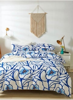 Buy Blue Color Flower Design Bedding Set Without Filler Queen/Double size includes 1 Duvet cover - 200*230cm. 1 Flat sheet - 230*250cm. 4 Pillow cases - 50*75cm. in UAE