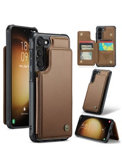 Buy Wallet Case for Samsung Galaxy S23 Premium Handmade Durable PU Leather Slim Shockproof Case with [Double Magnetic Clasp] [Card Holder] [Kickstand] [RFID Blocking] (Brown) in Egypt