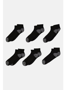 Buy Men 6 Pairs Brand Logo Quarter Crew Socks, Black Combo in UAE