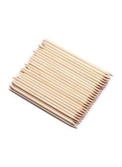 Buy 100-Piece Nail Art Wooden Stick Cuticle Pusher Remover Beige in UAE