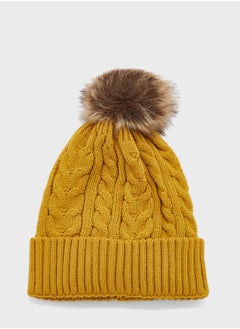 Buy Cable Knit Pom Pom Winter Beanie in UAE