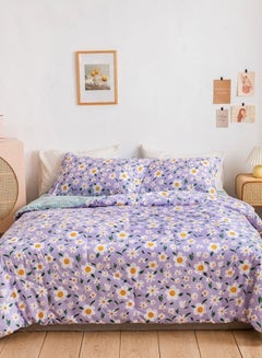 Buy Reversible Comforter set of 4 pieces 220*240cm Beautiful Purple Flowers Design. in UAE