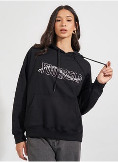 Buy Oversized Regular Length Slogan Hoodie in Saudi Arabia