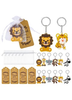 Buy Cute Cartoon Jungle Animal Keychains, Animals Decoration Party Favors Keychains, Baby Shower Gifts with Thank You Tags and Organza Bags for Kids Birthday Party Decoration, 54 Pcs in UAE