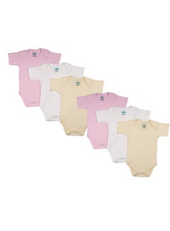 Buy BabiesBasic 100% Super Combed Cotton, Short Sleeves Romper/Bodysuit, for New Born to 24months. Set of 6 - Pink, Lemon, Cream in UAE