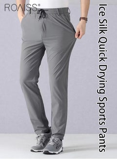 Buy Men'S Casual Quick Drying Pants Elastic Drawstring Buckle Design At The Waist Elastic Straight Leg Pants in UAE