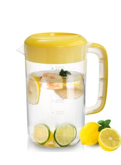 Buy Large 1 Gallon Plastic Straining Pitcher with Yellow Strainer Cover - Large Water Jug, Clear Beverage Jug with Handles and Measurements - Ideal for Ice Tea, Lemonade in UAE