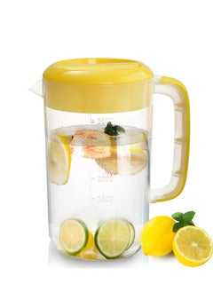 Buy Large 1 Gallon Plastic Straining Pitcher with Yellow Strainer Cover - Large Water Jug, Clear Beverage Jug with Handles and Measurements - Ideal for Ice Tea, Lemonade in UAE