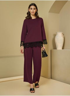 Buy Lace Insert Top & Wide Leg Pants Modest Set in Saudi Arabia