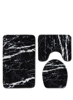 Buy 3-Piece Marble Pattern Bath Mat Accessory Set in UAE