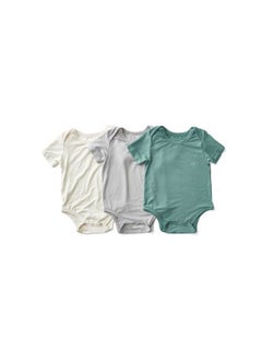 Buy Set of 3 Organic Bamboo Spandex Bodysuit- Gift set 0-3m White/Soft Sage/ Grey in UAE