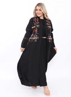 Buy Black abaya with classic embroidery on the front and sleeves in Saudi Arabia