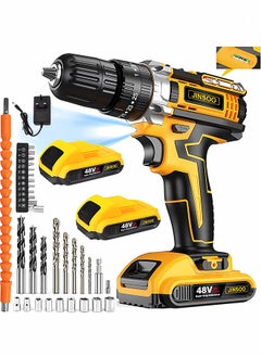 Buy JINSOO 48v rechargeable drill, 3/8 inch drill with lithium battery and charger set, 3 function +25 speed adjustable drill, 36 pieces with multiple accessories drill set in Saudi Arabia