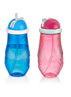 Buy Plastic Water Bottle for Kids 2 Pcs Set Blue and Pink in Saudi Arabia