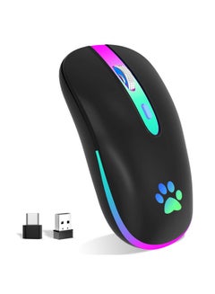 اشتري Wireless Mouserechargeable Led Wireless Bluetooth Mouseportable Usb Optical 2.4G Wireless Bluetooth Two Mode Computer Mice With Usb & Typec Receiver(Black) في السعودية