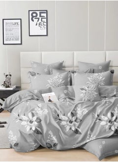 اشتري Duvet Cover Set 6-Pcs King Size Printed Bed Set Fits (200x200 CM) With Fitted Sheet PillowSham And Pillow Cases (Without Filler),Pastel Grey في الامارات