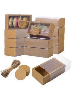 Buy 50 Sets Kraft Gift Boxes Rectangle Kraft Paper Drawer Box With Window Homemade Soap Box With Blank Tags And Jute String For Jewelry Candy Wrapping Party Favor(Kraft Color 6.3 X 3.5 X 2 Inch) in Saudi Arabia